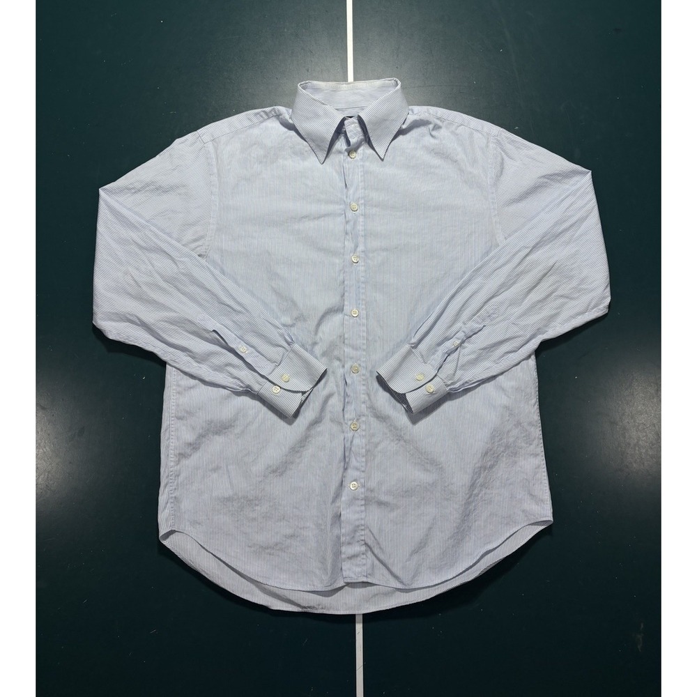 Vtg Emporio Armani Dress Shirt Mens 17 43 Blue Striped Button up Long Sleeve 90s